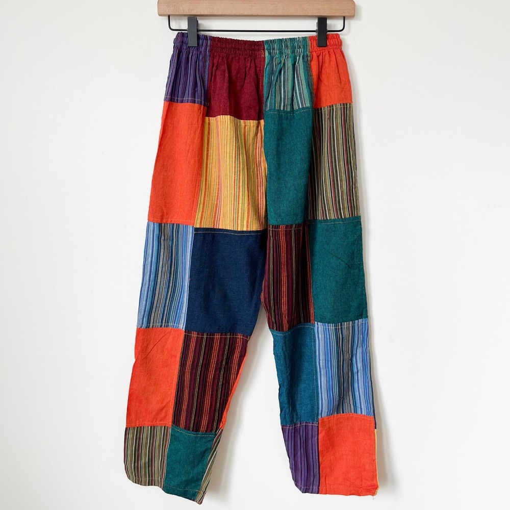 Boho Handmade Cotton Patchwork Pants Womens Small Nepal - Picture 4 of 11